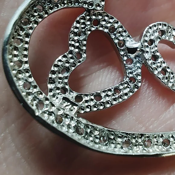 Vintage Sterling Silver Large Triple Heart Pave CZ Pendant with 30" Chain - Picture 7 of 12